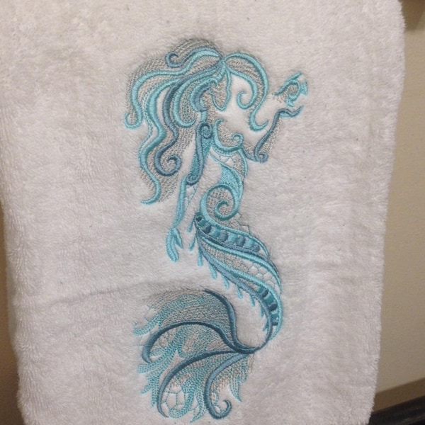 Embroidered Mermaid Bath Towel Set Grey and Green Decor Remodel