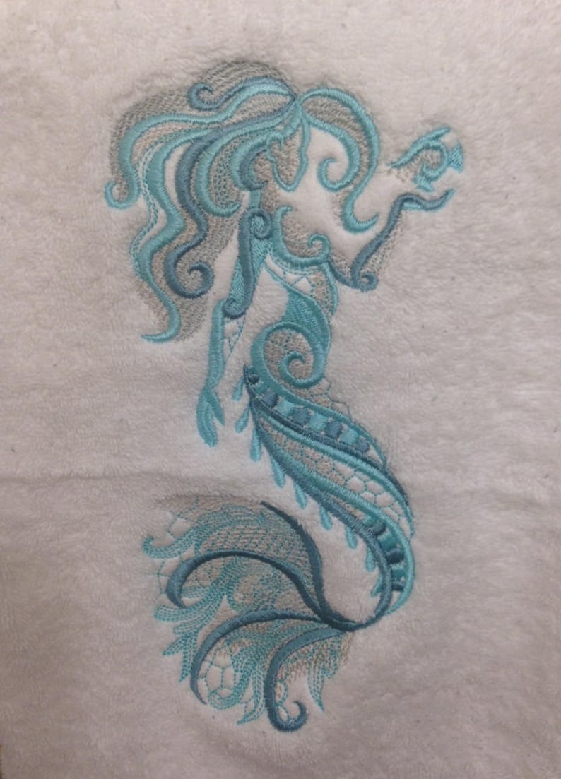 Embroidered Mermaid Bath Towel Set Grey and Green Decor Etsy