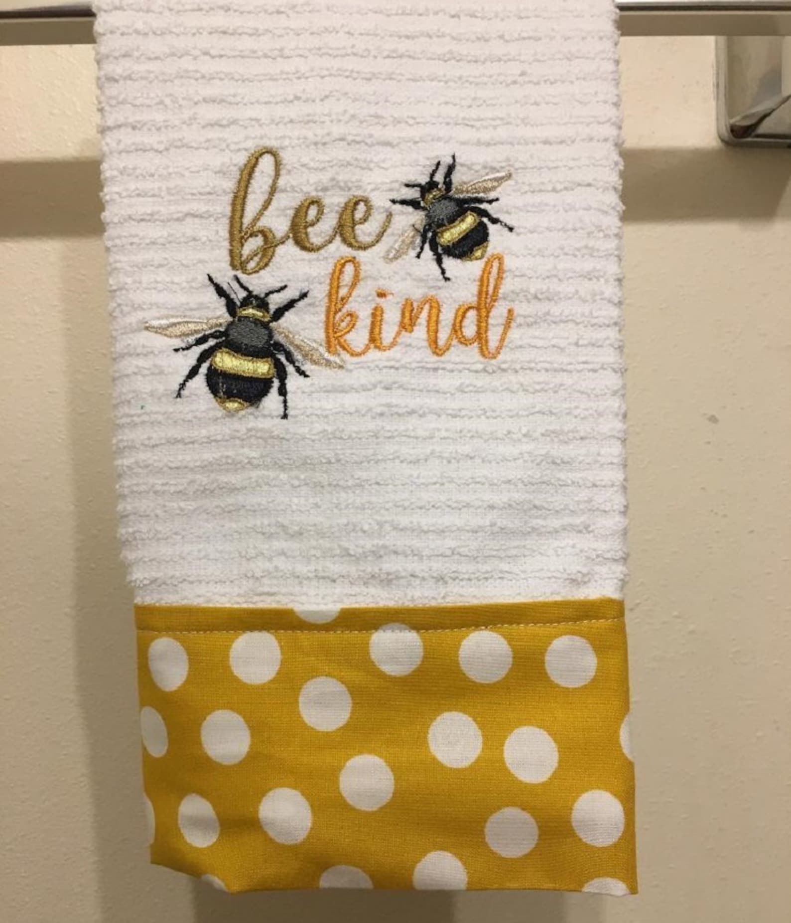 Embroidered Kitchen Towel with Bee Kind Bees and Etsy