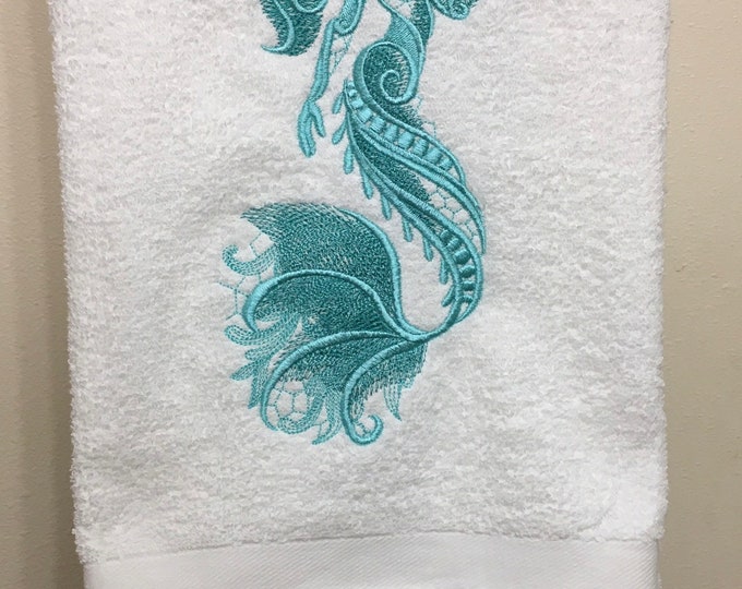 Embroidered Mermaid Bath Towel Set Seafoam on White Decor Remodel Etsy