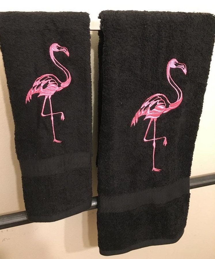 Embroidered Flamingo Bath Towel Embroidered Flamingo Hand Towel Wash Cloth Set Decor Remodel Etsy