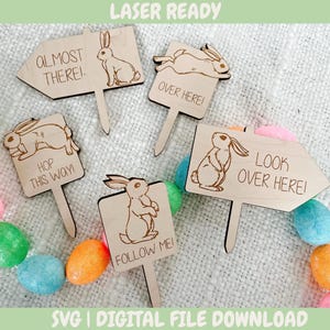 SVG DIGITALE DATEI Ostereiersuche Zeichen | Ostereiersuche | Hüpfen Sie hier | Laser geschnittene Kinderschilder Hase