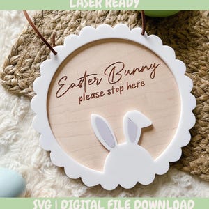 SV DIGITALE DATEI | Osterhase Bitte hier Stop Schild | Acryl und Holz Ausgebossenes niedliches Kinder Schild Für Ostern | Osterhase Bitte Besuchen