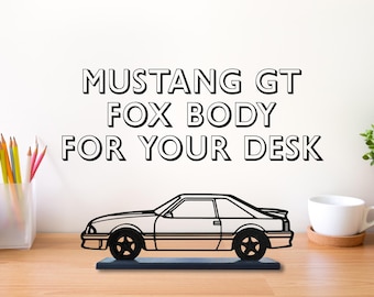 Mustang GT Fox Body Custom Name desk decor for office bookshelf decor for car lover & Ford Mustang fan model for man cave silhouette