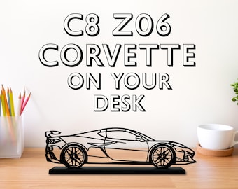 C8 Z06 Corvette Custom Name Model decor for office and bookshelf decor for car lover and Corvette enthusiast wireframe mode for man cave