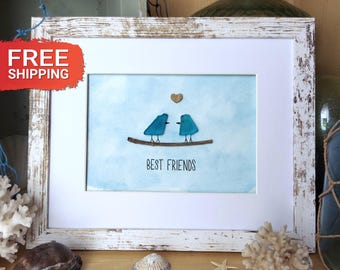 Best Friend Friendsgiving Gift, Best Friends Present, Hawaii Beach Lover, Sea Glass Beach Art, Coastal Wall Eco-Friendly Driftwood Artwork