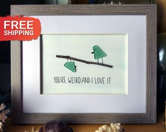 Funny Friend Art Gift, Sea Glass Beach Art, Personalized Wall Art, Coastal Wall Artwork, Driftwood Decor, Beach Lover Eco-Friendly Gift Her