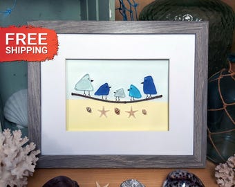 Family Sea Glass Gift, Housewarming Gifts, Friend Girlfriend Beach Lover, Sea Glass Beach Art, Coastal Wall Eco-Friendly Driftwood Artwork