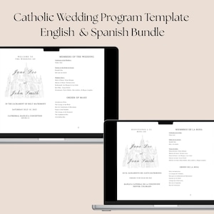 Plantilla de programa de boda católica, programa de ceremonia de boda católica plegable, paquete minimalista en inglés y español *DESCARGA INSTANTÁNEA*
