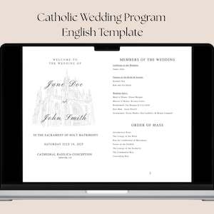 Catholic Wedding Program English Template, Folded Catholic Mass Wedding Ceremony Program, Minimalist English ONLY *INSTANT DOWNLOAD*