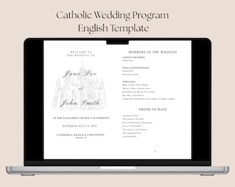 Catholic Wedding Program English Template, Folded Catholic Mass Wedding Ceremony Program, Minimalist English ONLY *INSTANT DOWNLOAD*