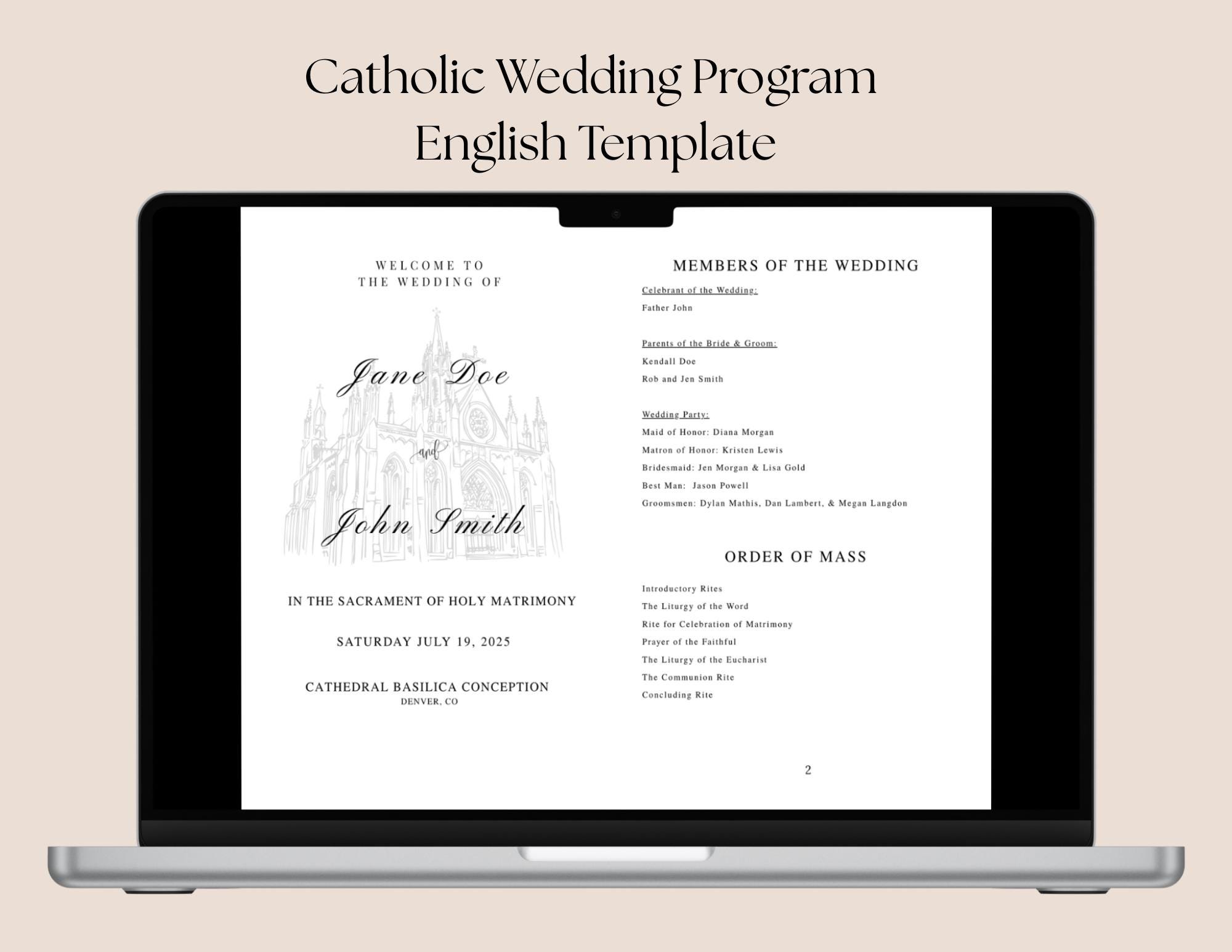 Catholic Wedding Program English Template, Folded Catholic Mass Wedding ...