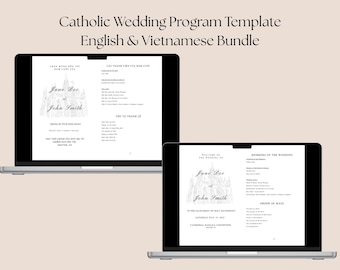 Catholic Wedding Program Template, Folded Catholic Mass Wedding Ceremony Program, Minimalist English & Vietnamese Bundle INSTANT DOWNLOAD