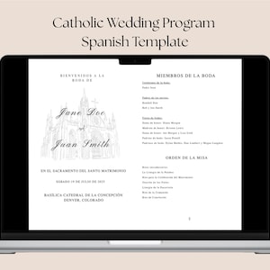 Catholic Wedding Program Spanish Template, Folded Catholic Mass Wedding Ceremony Program, Minimalist *INSTANT DOWNLOAD*