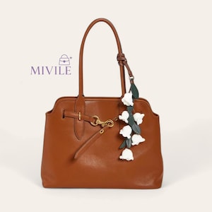 White Lily of the Valley Bag Charm – Handmade Leather Purse Keychain Luxury Gift