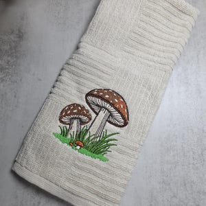 Embroidered Mushroom Kitchen Towel | Cottagecore Woodland Decor Hand Towel