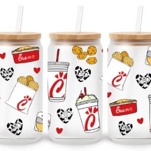 Chicken-Themed UV DTF Wrap: Fast Food Glass Can Decal image 3