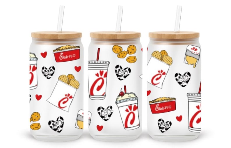 Chicken-Themed UV DTF Wrap: Fast Food Glass Can Decal image 3