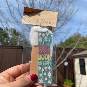 Big Book Energy Bookmark: Teal Glitter Floral Acrylic with Tassel