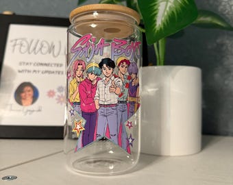 SAJA Boys 16oz Glass Cup | K-Pop Demon Hunters Anime Tumbler with Lid