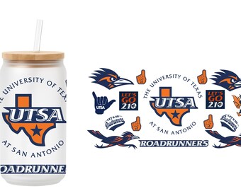テキサススポーツチームロゴガラスタンブラー | 竹製蓋とストロー付き 