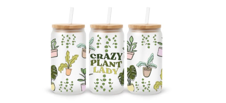 Crazy Plant Lady UV DTF Wrap: Houseplant Tumbler Decal image 2