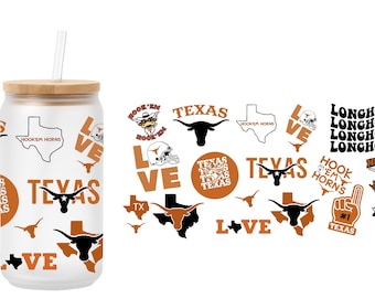 Texas Sports Team Logo Glass Tumbler | Bamboo Lid & Straw, Game Day Gift