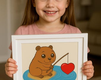 Capybara Kunstdruck: Rotes oder Pinkes Herz, A5 Querformat