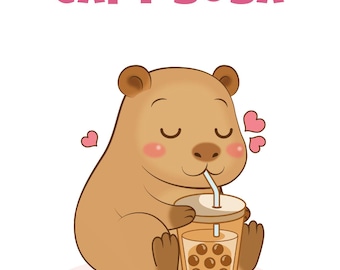 Capybara Geschenk | Boba Kunstdruck | Süsses Kinderzimmer Dekor | Kinderzimmer Poster