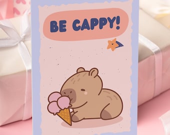 Capybara be happy blanko Grußkarte: Skurrile Karte für jeden Anlass