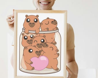 Capybara Kunstdruck - Tier Illustration, wunderliche Wanddekoration (A4/A5 ungerahmt)