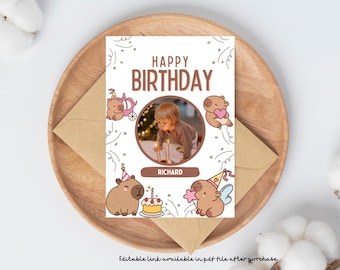 Capybara Geburtstagseinladung - Bearbeitbare Canva Vorlage | Digitale Tierpartyeinladung für Kinder & Capybara-Liebhaber