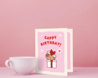 Tarjeta de cumpleaños divertida con un capibara: tarjeta de felicitación con juego de palabras para amantes de los animales.