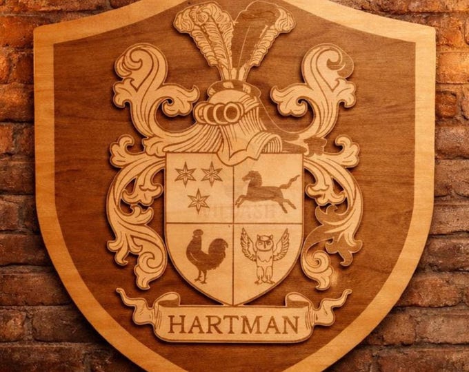 Personalized Family Crest Wood Plaque | Custom Coat of Arms Shield, Rustic Heritage Wall Decor