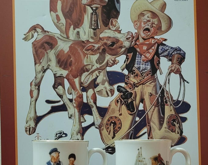 Vintage Norman Rockwell Ceramic Mugs: "For a Good Boy" & "Lighthouse Keeper's Daughter"