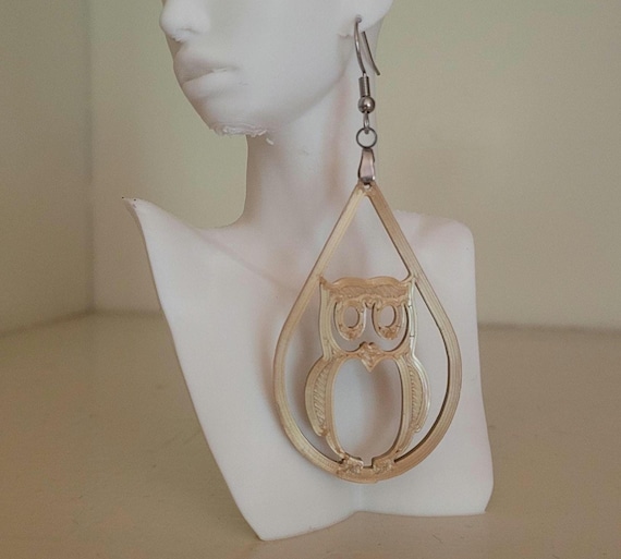 Owl Earrings - Teardrop - Dangle - 3D printed