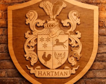 Personalized Family Crest Wood Plaque | Custom Coat of Arms Heirloom Wall Decor | Lightweight 8.5" × 10" x .12"