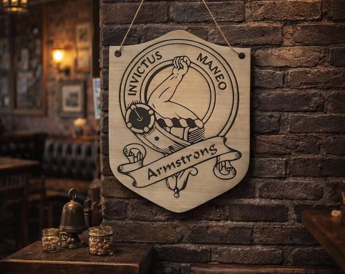 Engraved Family Crest Wood Plaque | Custom Coat of Arms Shield, Rustic Heritage Wall Decor