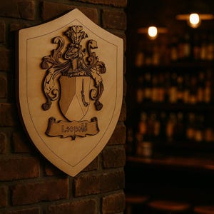 Personalized Family Crest Wood Plaque | Custom Coat of Arms Shield, Rustic Heritage Wall Decor