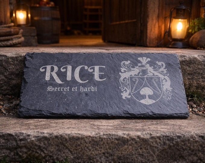 Etched Family Name Sign | Coat of Arms Slate Plaque | Memorial Display