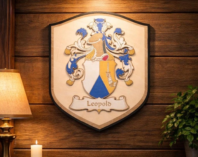 Custom Family Crest Wood Shield | Hand-Painted Personalized Coat of Arms Plaque