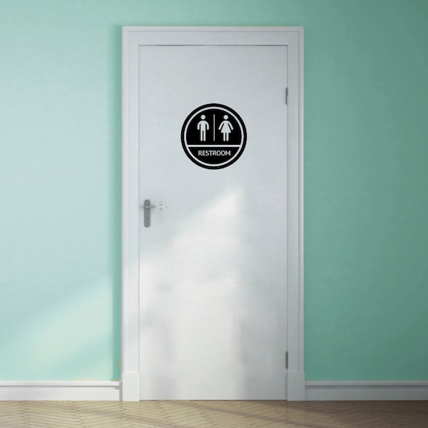 Restroom Sign Decal, Door Sticker for Bathroom, His and Hers Restroom, Wall or Sign Decal for Business