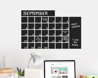 Chalkboard Calendar Wall Decal - Undated Write on Wipe Off - Perfect for Home Office, Classroom, Home Organization - Multiple Sizes