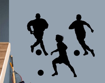 Soccer Players Wall Decal Set Decorative Art Decor Sticker For Nursery Kids Teens Bedroom Man Cave Dorm Locker Room Select Your Size & Color