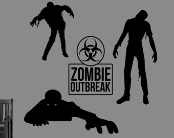 Zombie Wall Decal Set: Halloween Decor, Man Cave Art