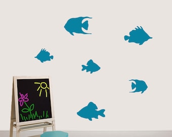 Set Of Fish Wall Decals Decorative Art Decor Sticker For Nursery Kids Room Teens Bedroom Classroom Bathroom Beach Select Your Size and Color