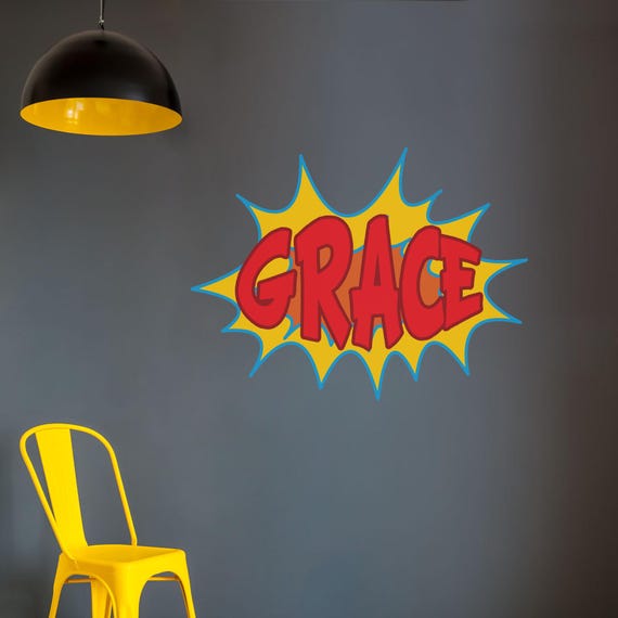 Custom Superhero Name Comic Book Wall Decal: Kids Bedroom Decor