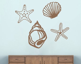 Seashells Wall Decal Decorative Art Decor Sticker For Nursery Kids Room Bathroom Entryway Nautical Beach Decor Select Your Size and Color