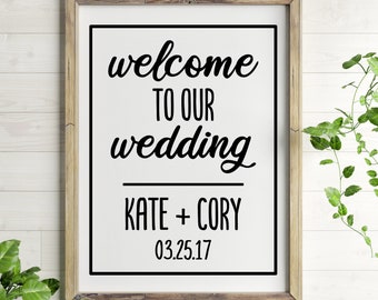 Custom Welcome To Our Wedding Decal, Personalized Name and Date Sticker for Sign or Wall, Indoor / Outdoor, Select Size and Color