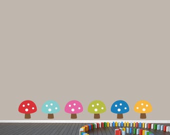 Woodland Forest Colorful Mushroom Printed Wall Decal Set